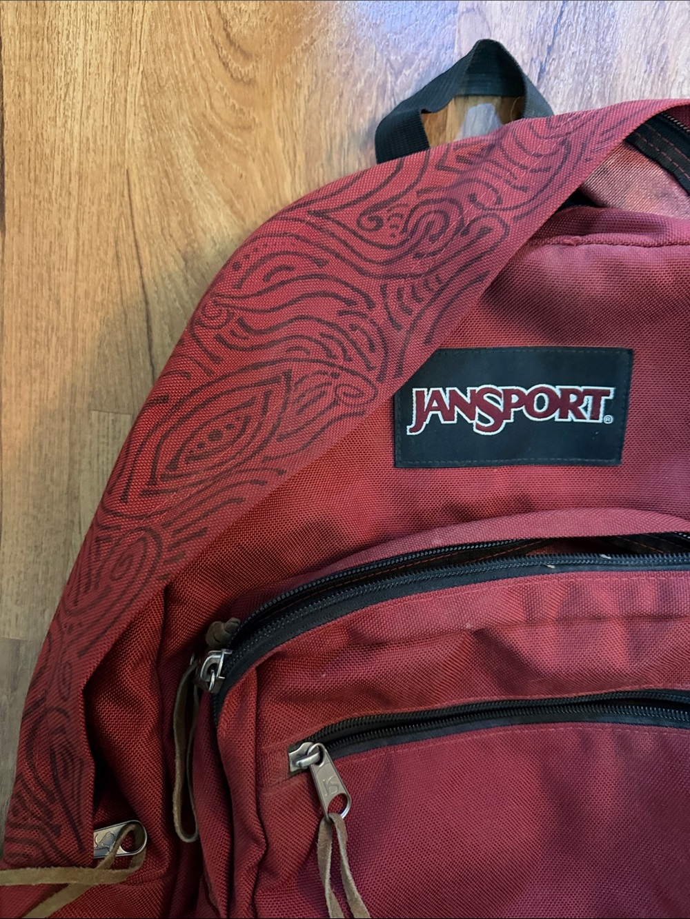 Jansport Red Canvas Backpack with Brown Suede Base - Picture 2 of 4